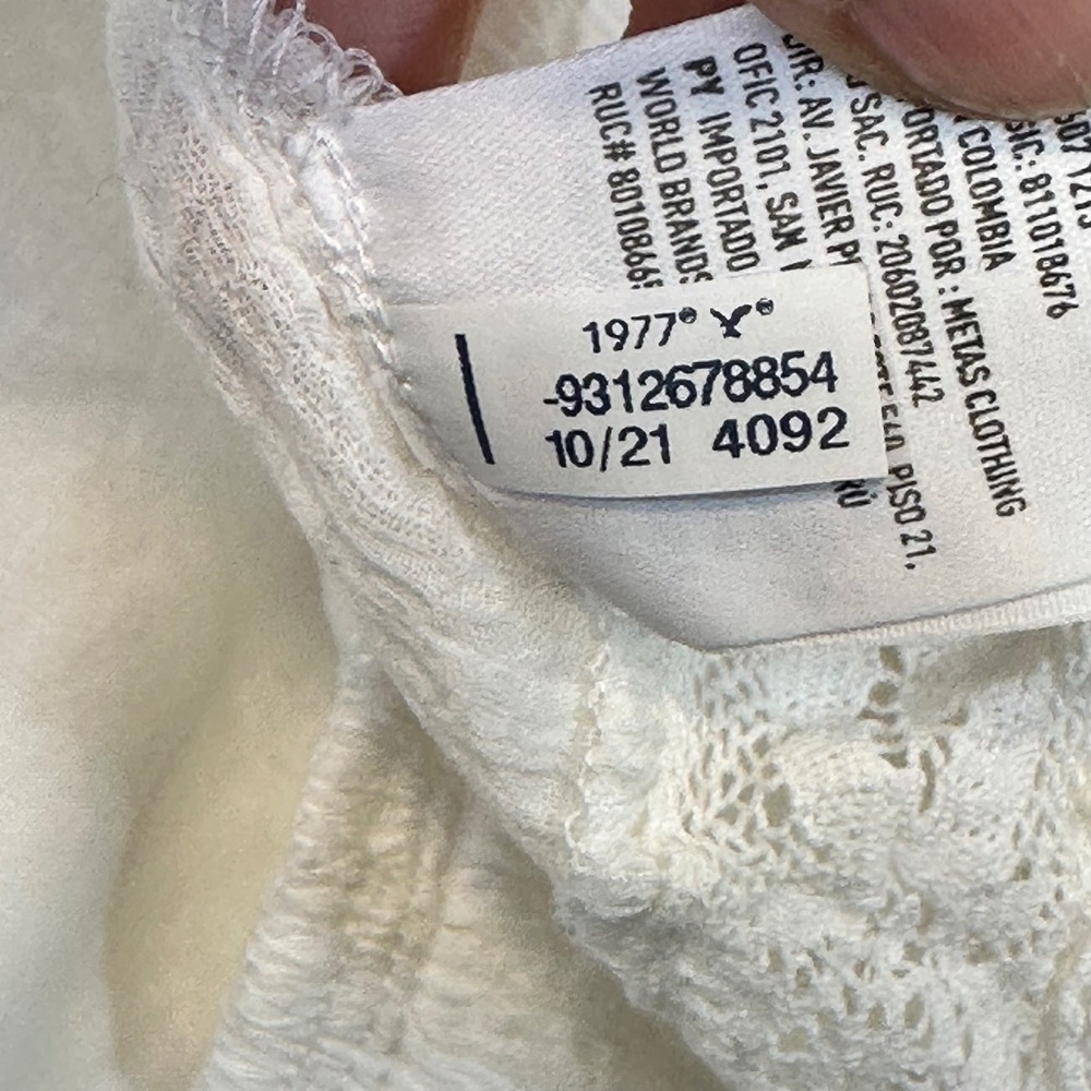American Eagle White Cotton Lace Peplum Blouse Long Sleeve M 9312678854 - Picture 6 of 9